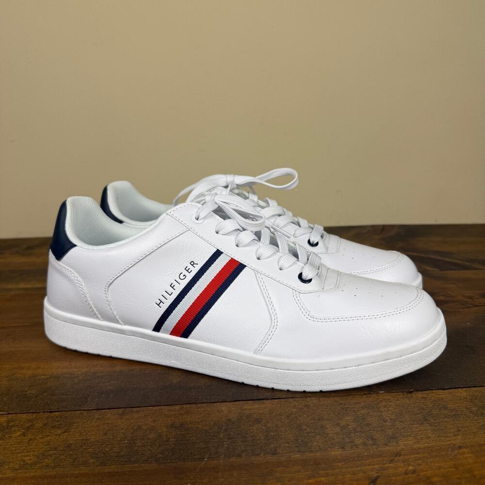 Tommy Hilfiger Lei Stripe White Faux Leather Cupsole Sneaker Men's 13 M Casual